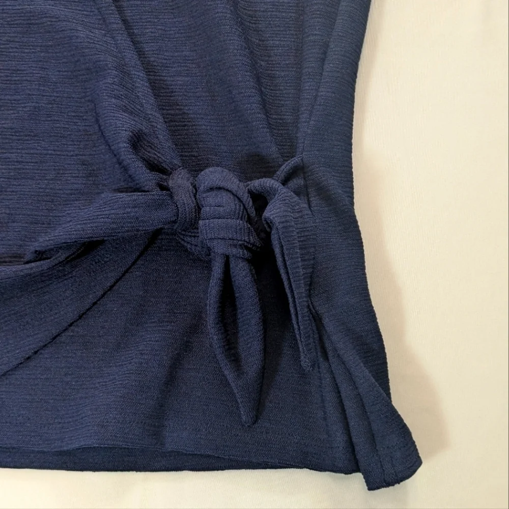 Michael Michael Kors V-Neck Waist Tie Elegant Navy Faux Wrap Blue Top Size Small